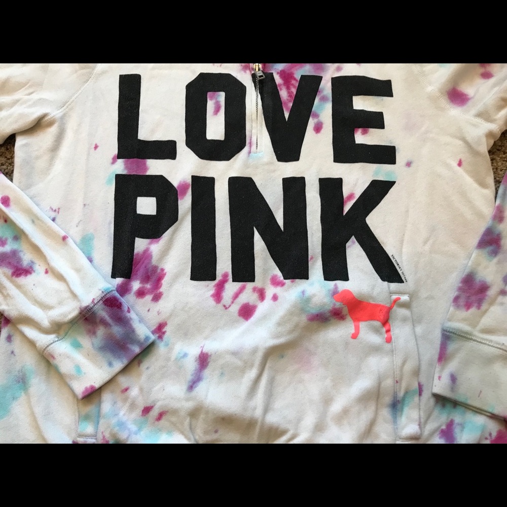 Large VS Pink 1/4 Zip Pullover Tie Dye